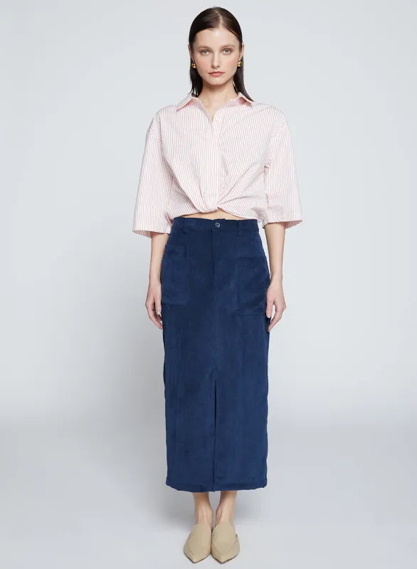 Schoolboy Cord Skirt in New Navy made by Stateside
