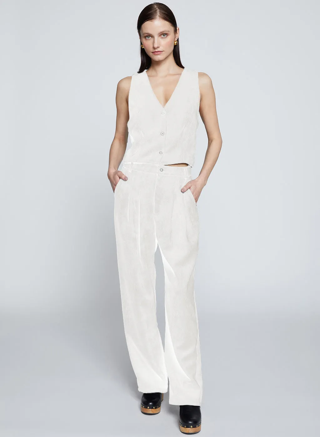 Schoolboy Cord Pant in Cream sold by Stateside