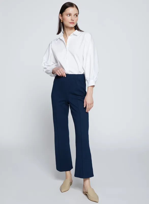 Ponte Cropped Kick Flare Pant in New Navy sold by Stateside