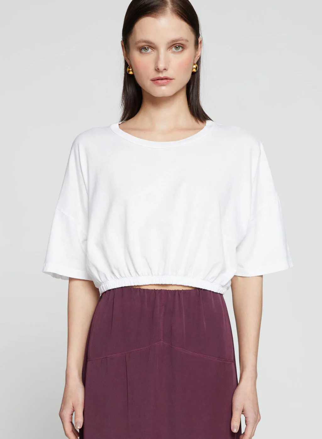 Cloud Jersey Cropped Elastic Hem Top in White sold by Stateside product image thumbnail 4