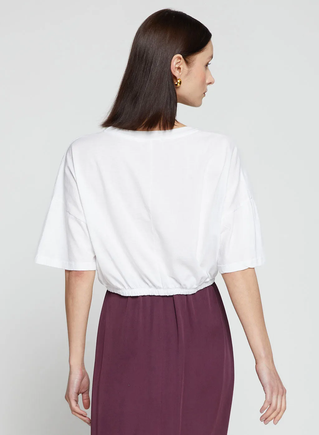 Cloud Jersey Cropped Elastic Hem Top in White sold by Stateside product image thumbnail 3