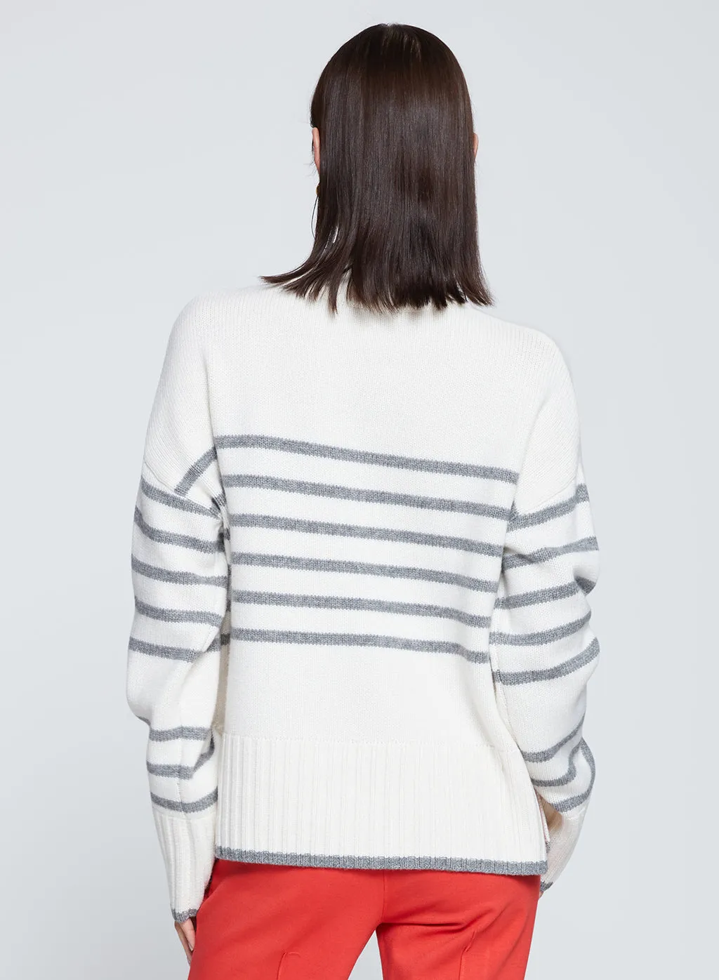 Grey Striped Mock Neck Sweater in Cream sold by Stateside product image thumbnail 5