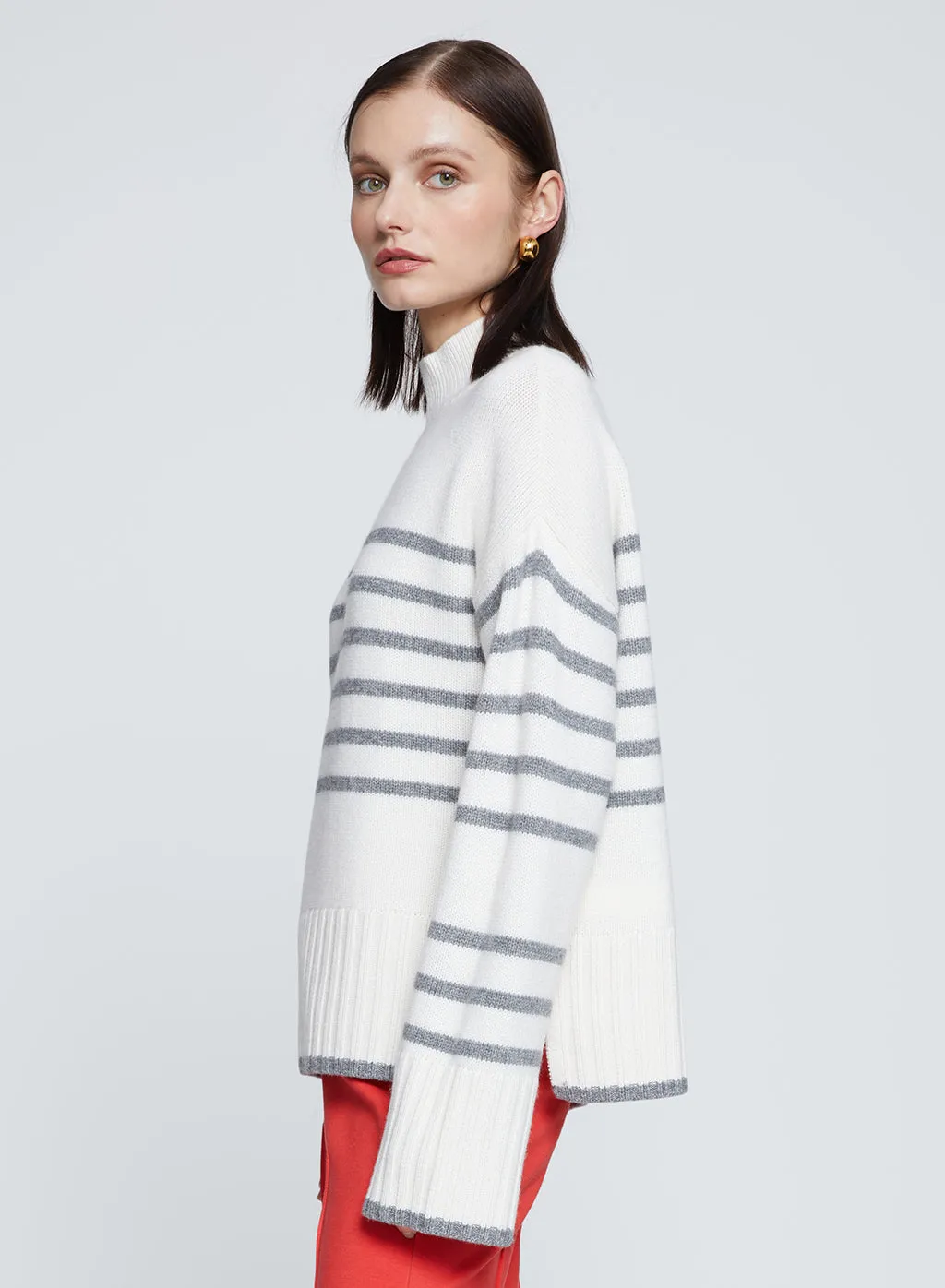 Grey Striped Mock Neck Sweater in Cream sold by Stateside product image thumbnail 2