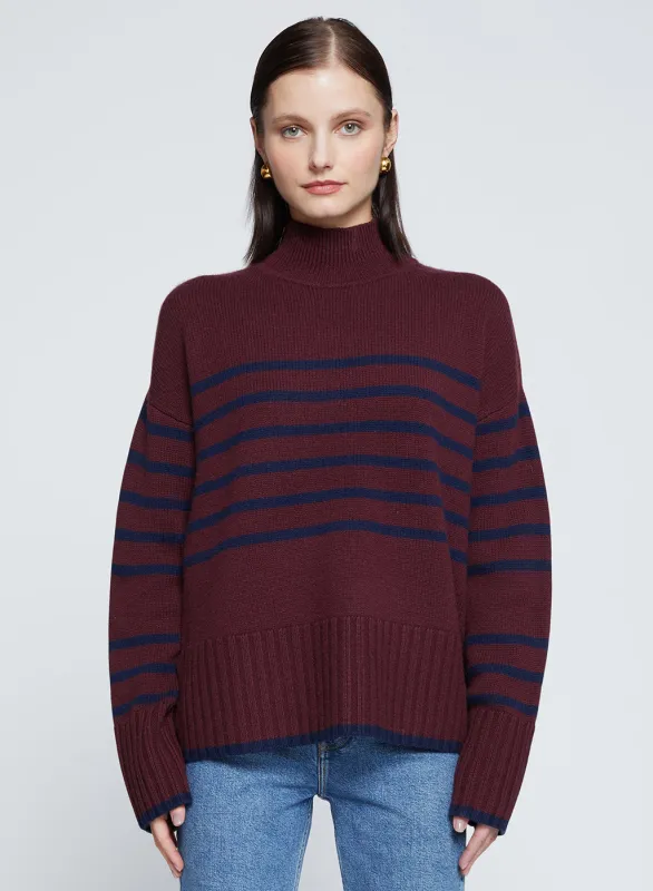 Striped Mock Neck Sweater in Cherry Liquor sold by Stateside