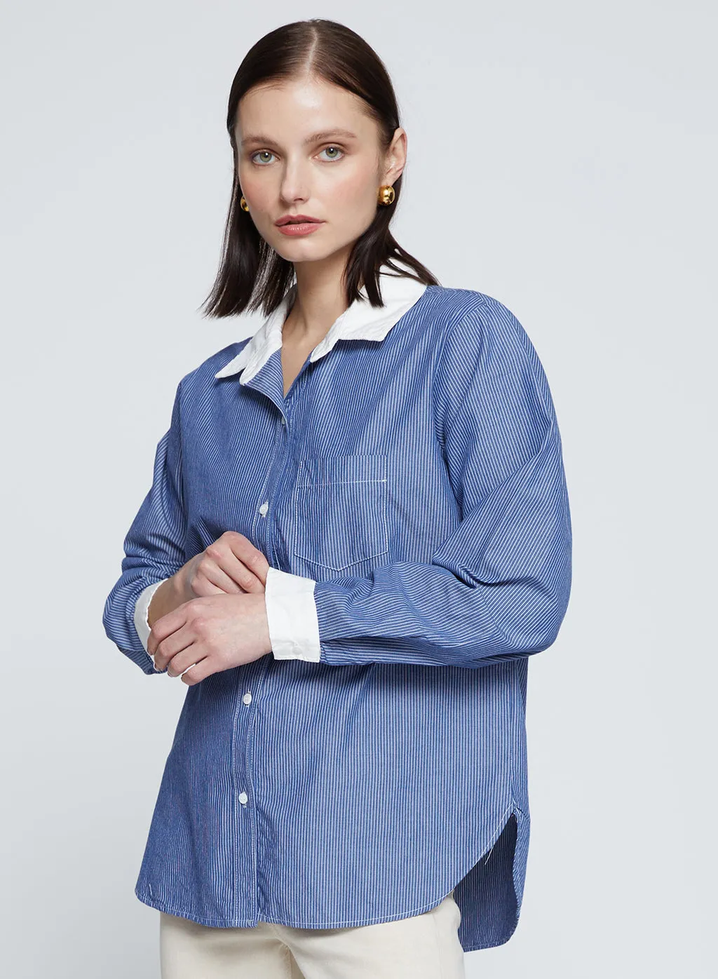 Owen Stripe Classic Pocket Shirt in Owen Blue sold by Stateside