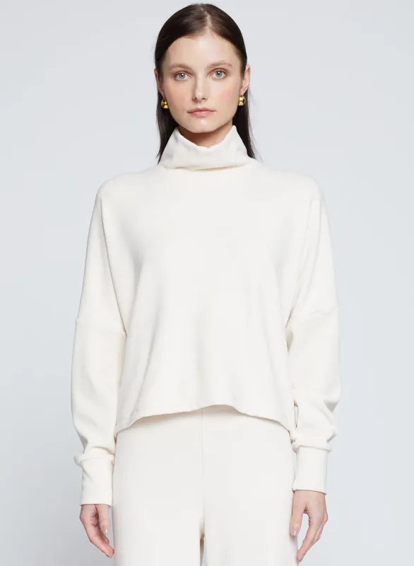 Honeyluxe Flatback Rib Dropped Dolman Top in Cream sold by Stateside