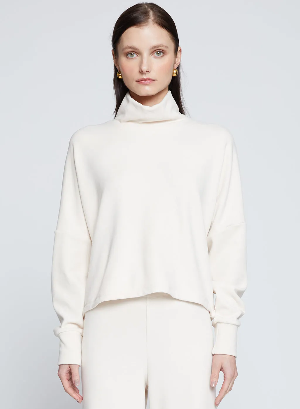 Honeyluxe Flatback Rib Dropped Dolman Top in Cream sold by Stateside
