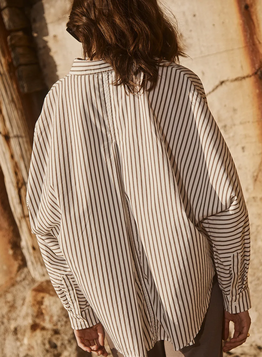 80's Poplin Stripe Dolman Shirt in Twig sold by Stateside product image thumbnail 2