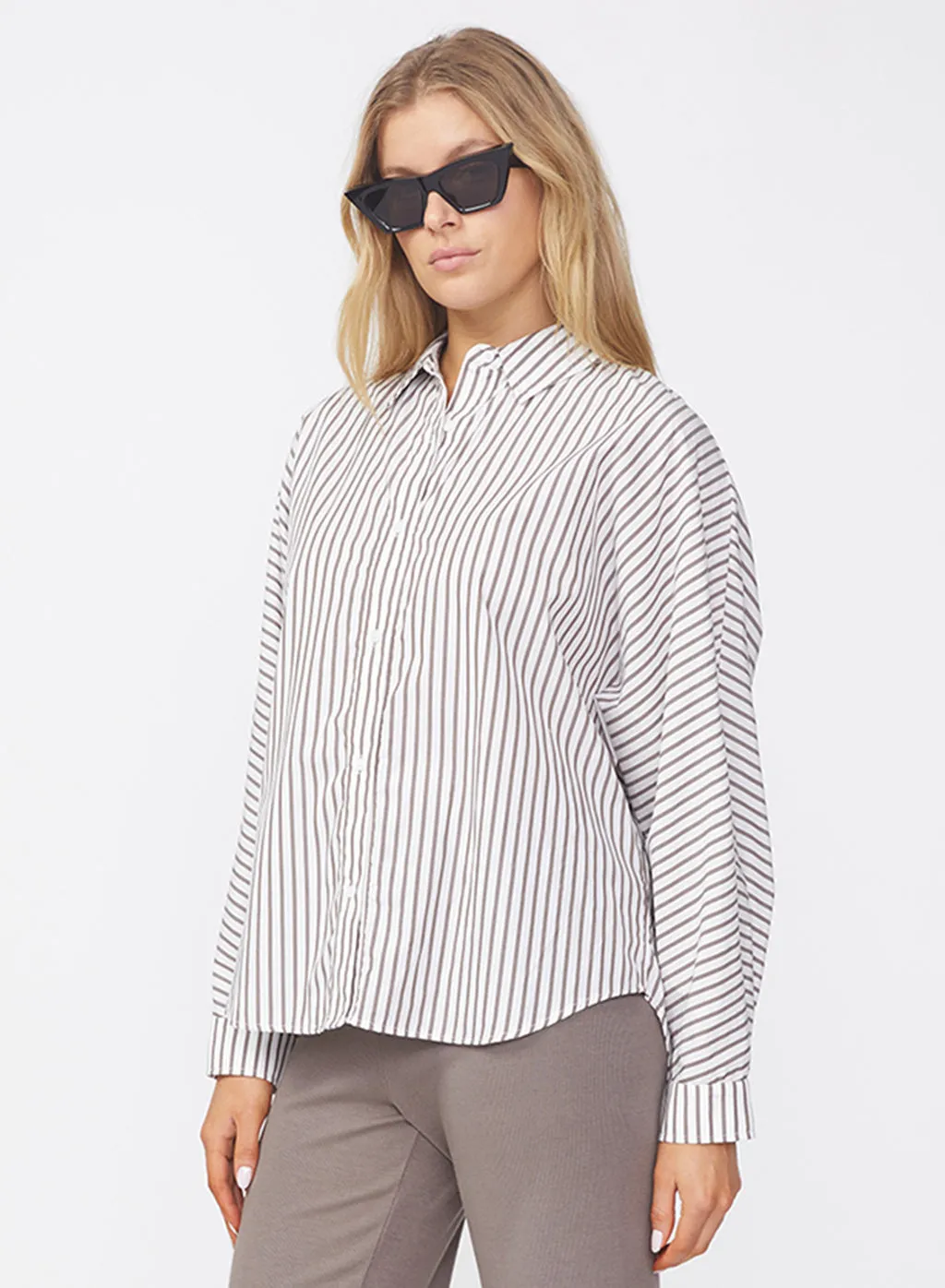 80's Poplin Stripe Dolman Shirt in Twig sold by Stateside product image thumbnail 4