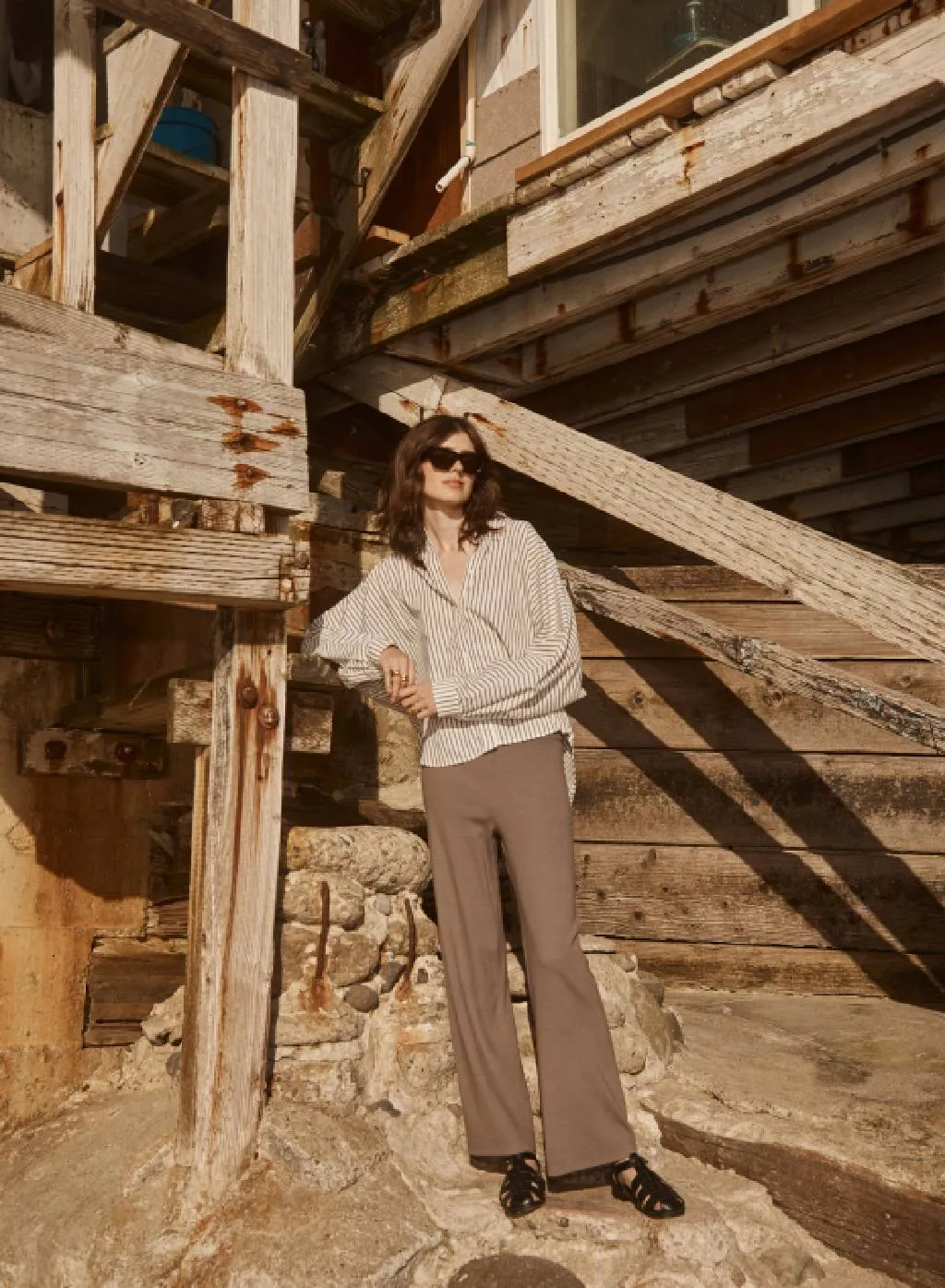 80's Poplin Stripe Dolman Shirt in Twig sold by Stateside product image thumbnail 3