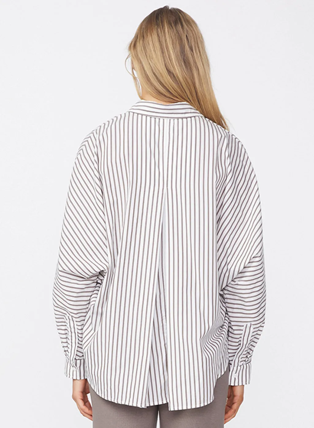 80's Poplin Stripe Dolman Shirt in Twig sold by Stateside product image thumbnail 5