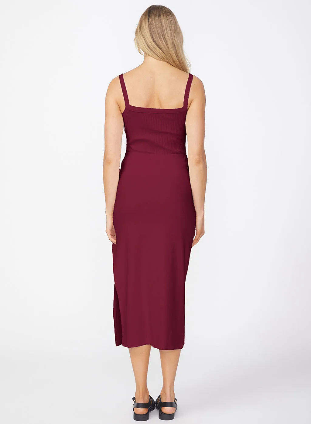 Luxe 2x1 Rib Side Slit Midi Skirt in Bordeaux sold by Stateside product image thumbnail 3