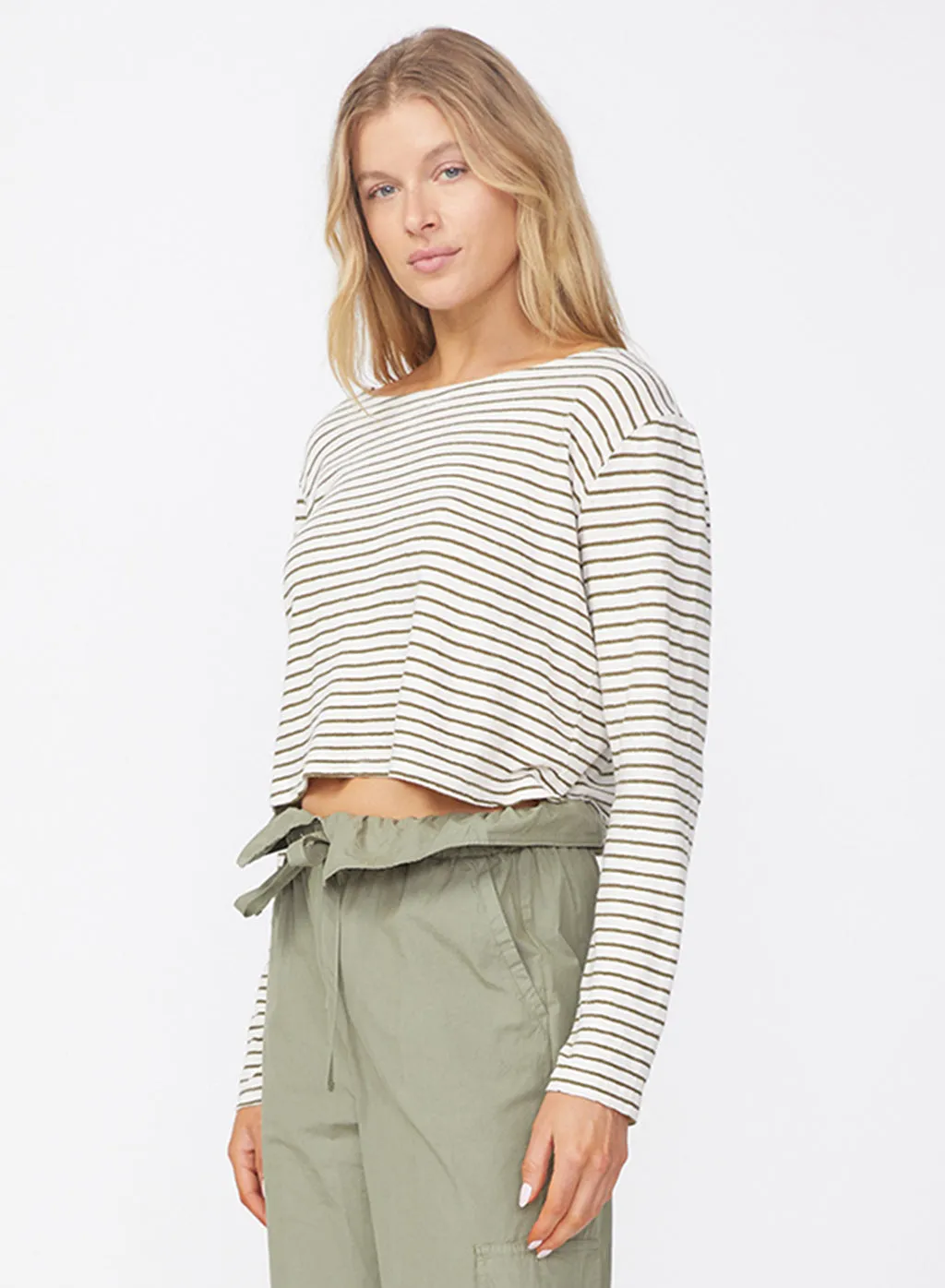 Linen Cotton Jersey Long Sleeve Cropped Boatneck in Fern sold by Stateside product image thumbnail 3