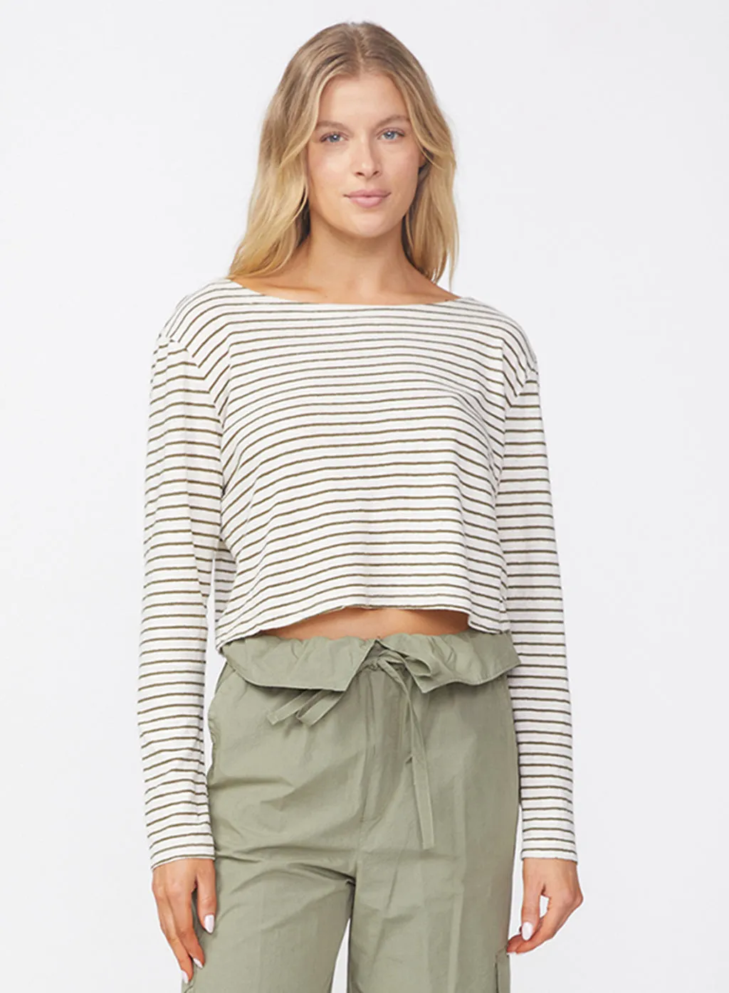 Linen Cotton Jersey Long Sleeve Cropped Boatneck in Fern sold by Stateside product image thumbnail 2