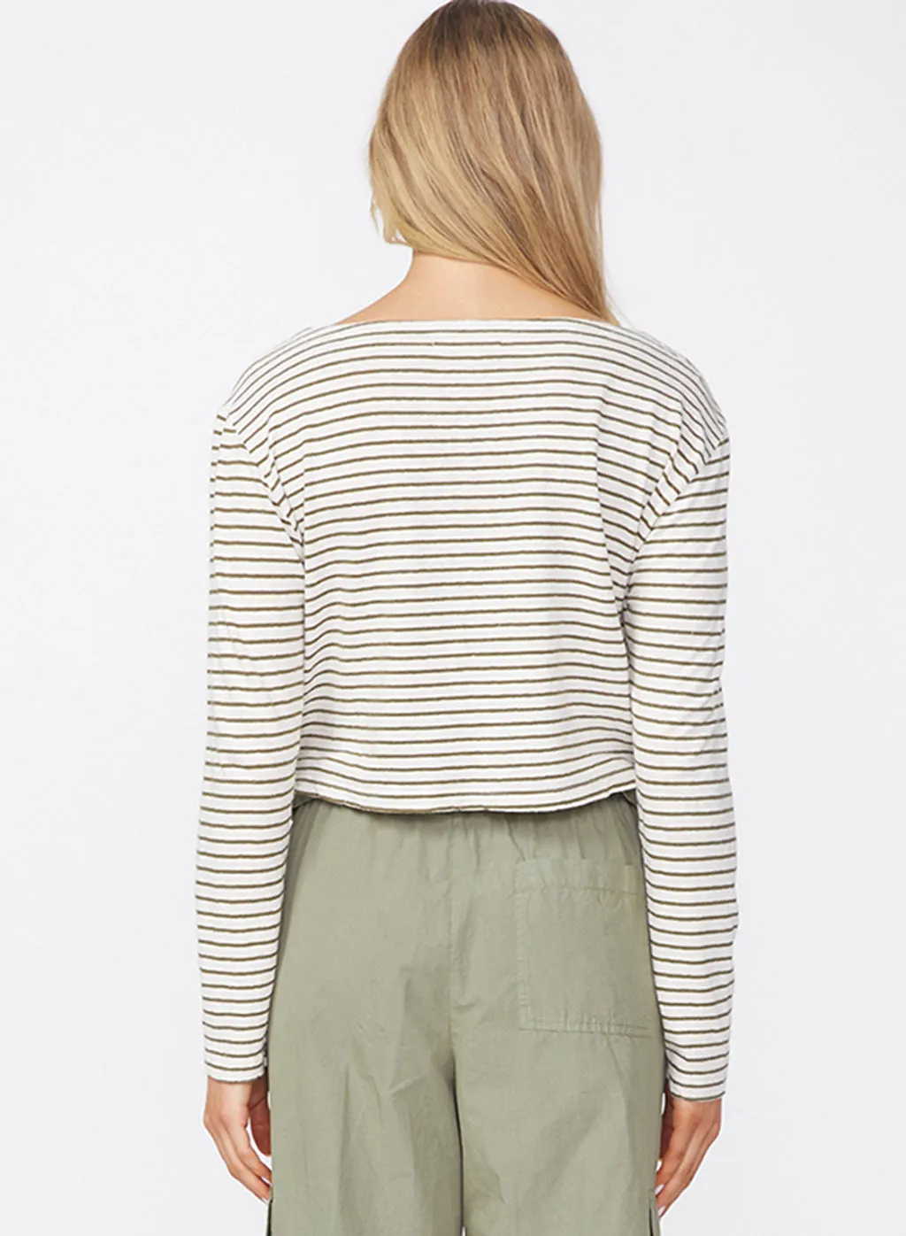 Linen Cotton Jersey Long Sleeve Cropped Boatneck in Fern sold by Stateside product image thumbnail 4