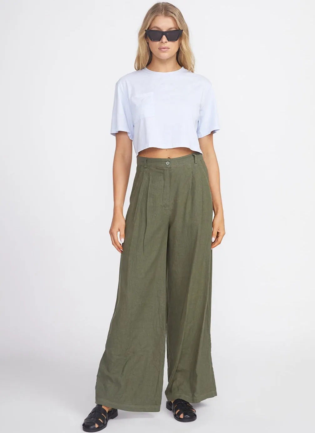 Linen Wide Leg Trouser in Fern sold by Stateside product image thumbnail 2