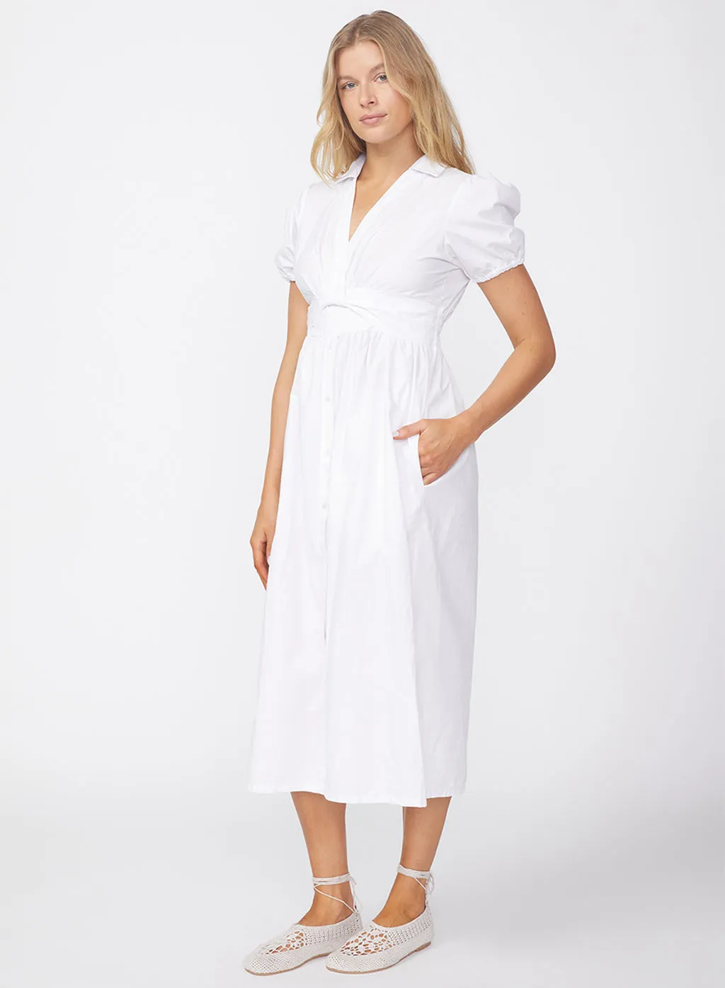 Fine Poplin Twist Front Maxi Dress in White sold by Stateside product image thumbnail 4