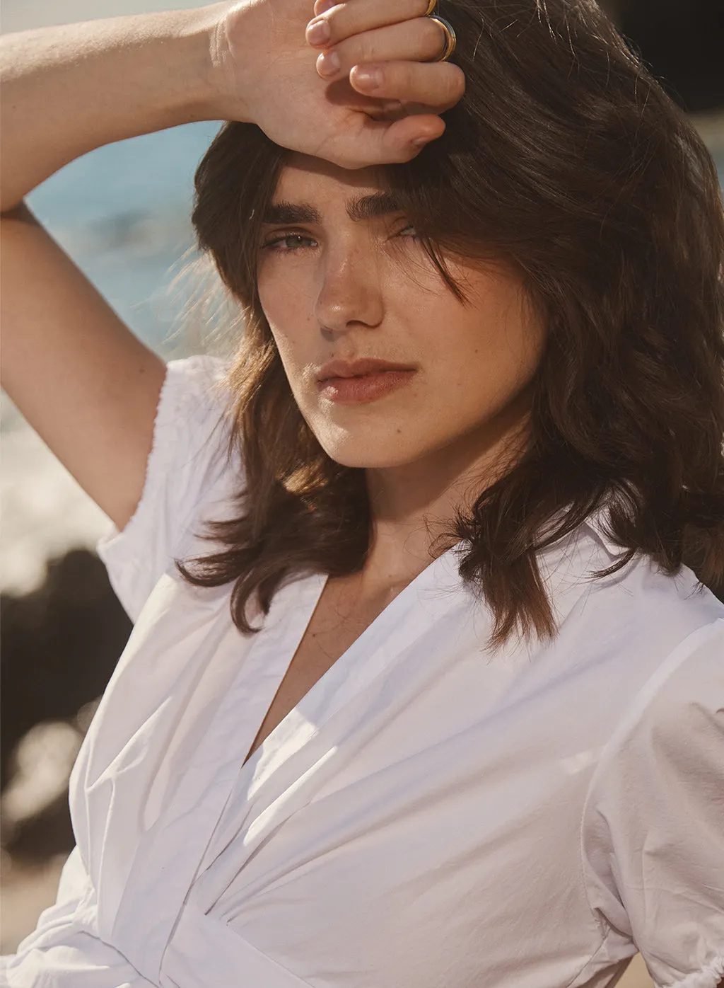 Fine Poplin Twist Front Maxi Dress in White sold by Stateside product image thumbnail 2