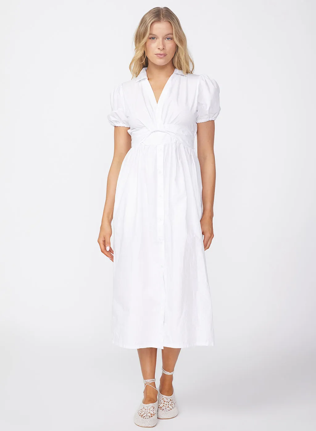 Fine Poplin Twist Front Maxi Dress in White sold by Stateside product image thumbnail 3