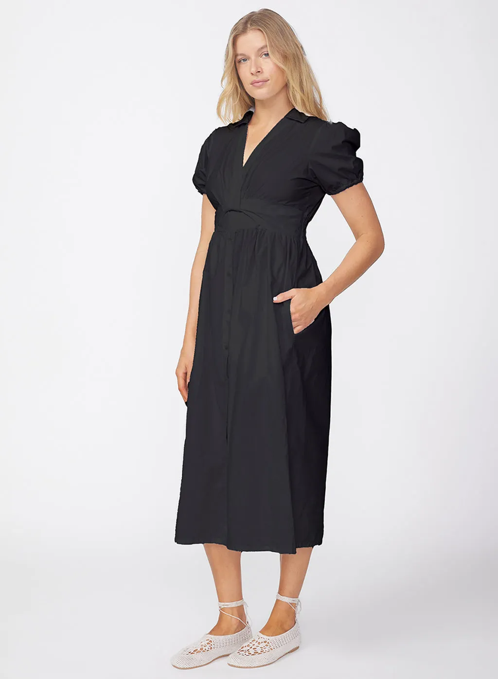 Fine Poplin Twist Front Maxi Dress in Black sold by Stateside product image thumbnail 2
