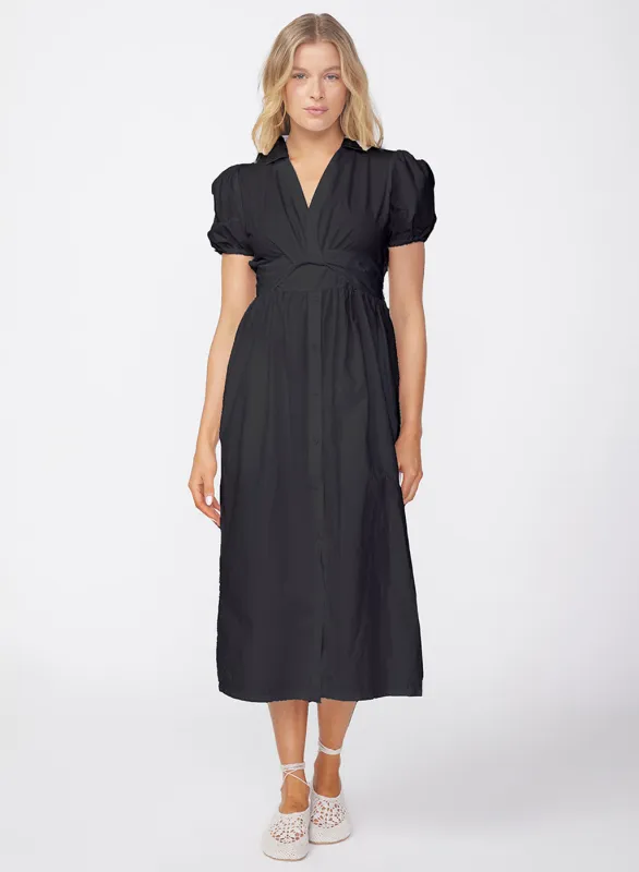 Fine Poplin Twist Front Maxi Dress in Black sold by Stateside