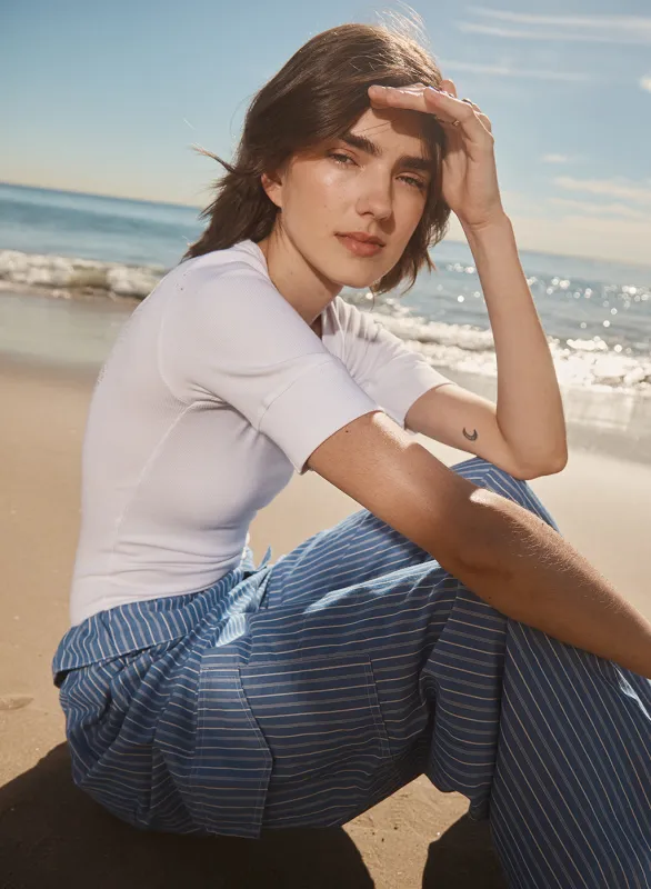 Luxe 2x1 Rib Scoop Neck Bodysuit in White sold by Stateside