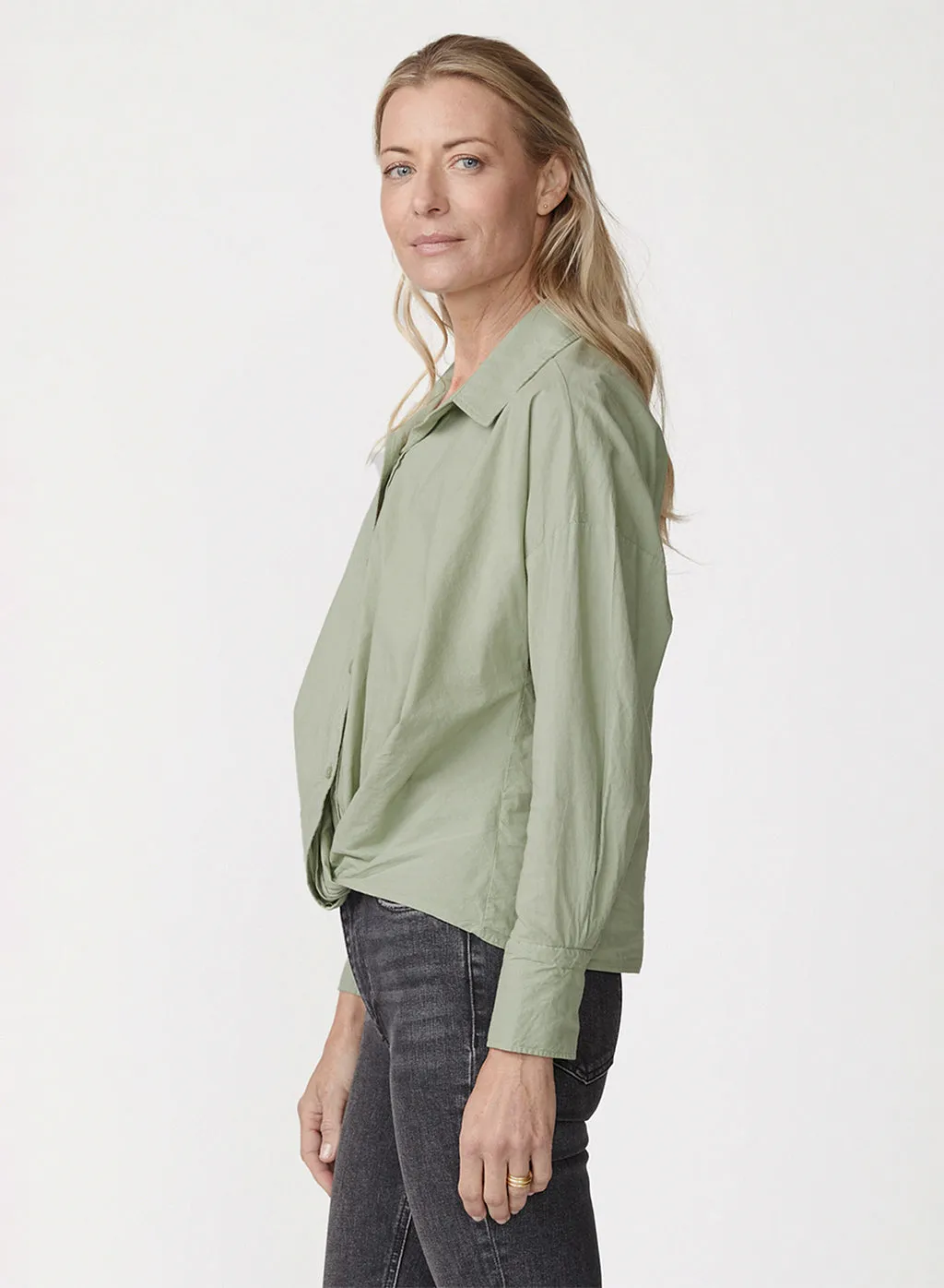 Voile Long Sleeve Front Twist Shirt in Fern sold by Stateside product image thumbnail 2