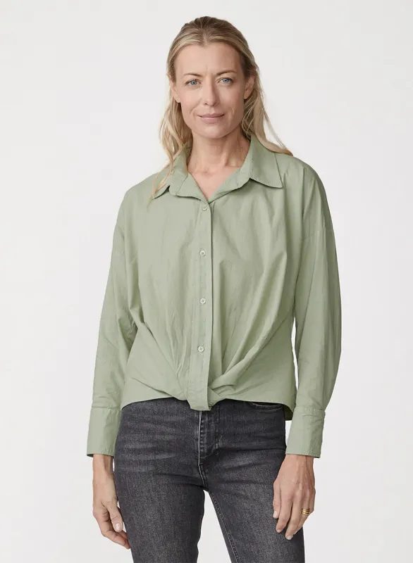 Voile Long Sleeve Front Twist Shirt in Fern sold by Stateside