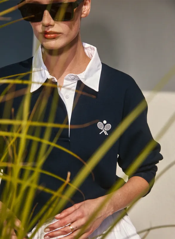 Heavy Ribbed Jersey Graphic Cropped Polo in New Navy sold by Stateside