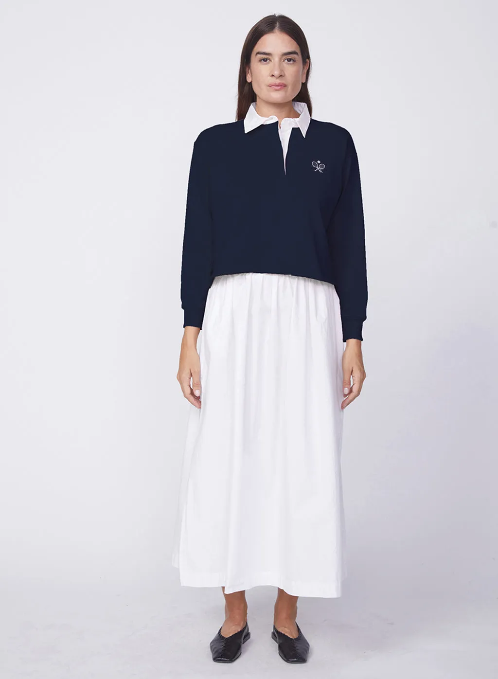 Heavy Ribbed Jersey Graphic Cropped Polo in New Navy sold by Stateside product image thumbnail 3