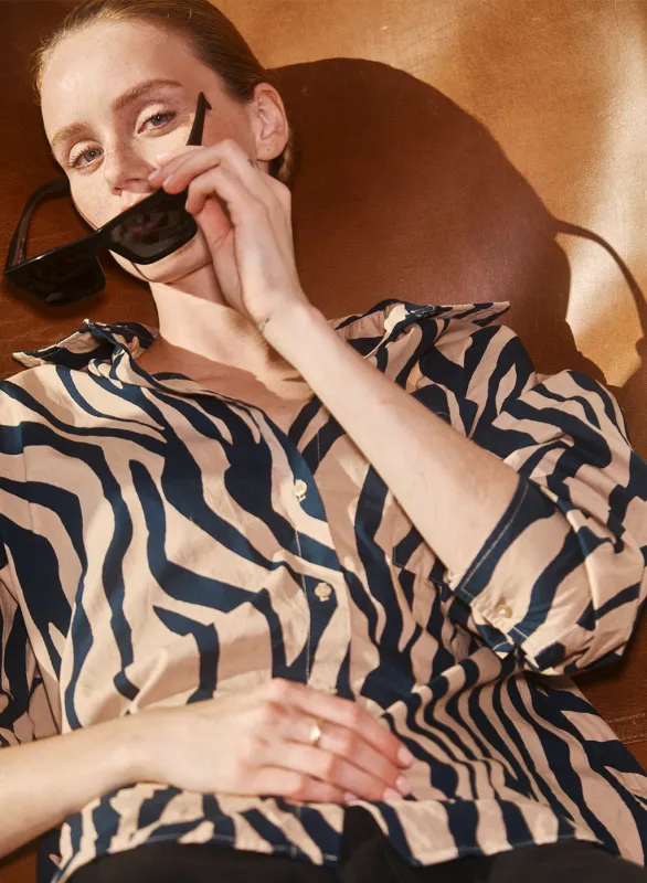 Zebra Voile Oversized Shirt in Almond made by Stateside