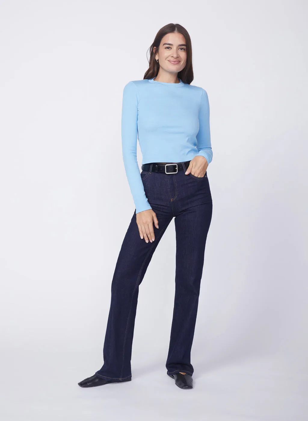 2X1 Rib Long Sleeve Scoop Top in Olympic Blue sold by Stateside