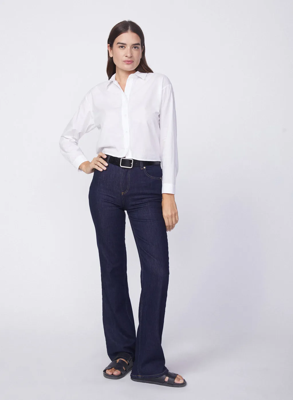 Voile Elastic Back Cropped Shirt in White sold by Stateside