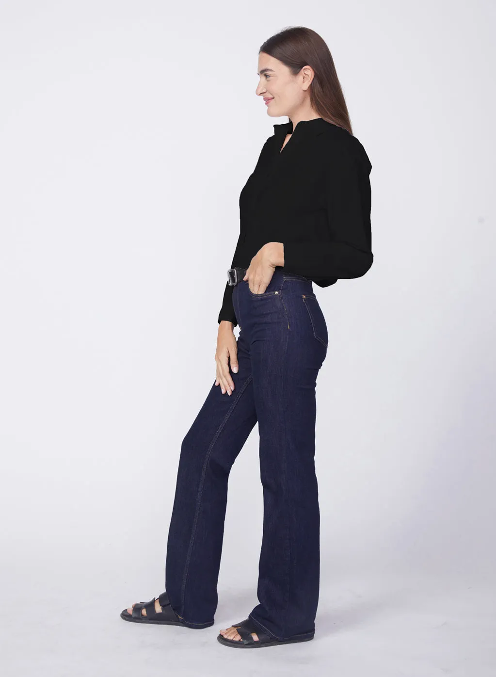 Voile Elastic Back Cropped Shirt in Black sold by Stateside product image thumbnail 2