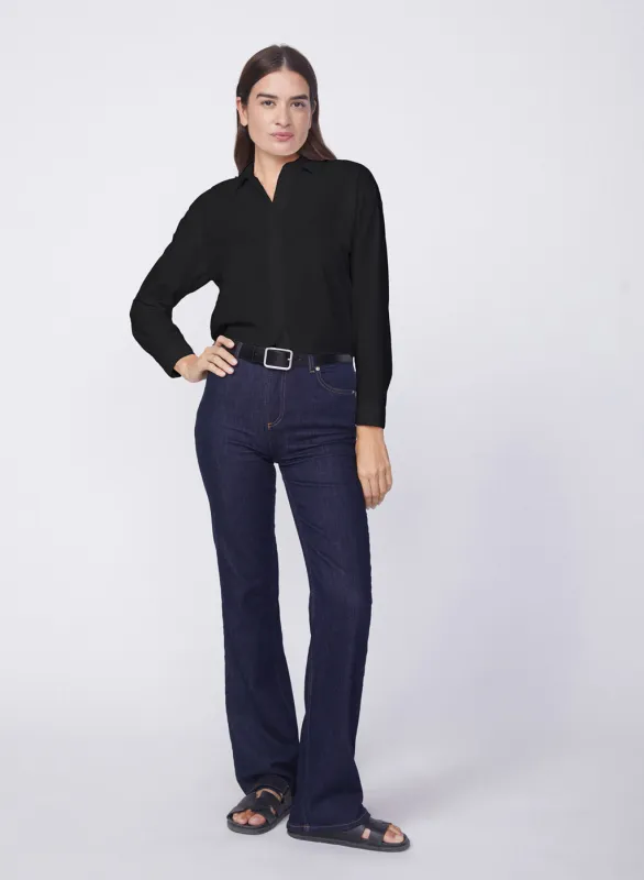Voile Elastic Back Cropped Shirt in Black sold by Stateside