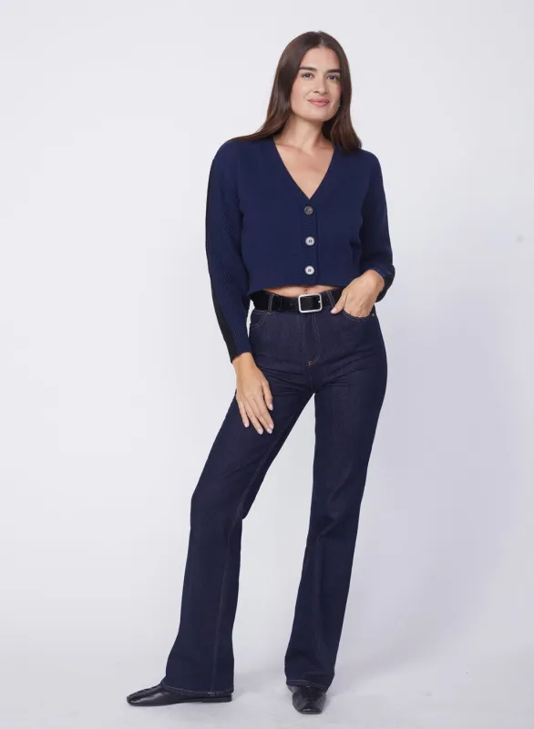 Colorblock Cropped Cardigan Sweater in Navy/Black sold by Stateside