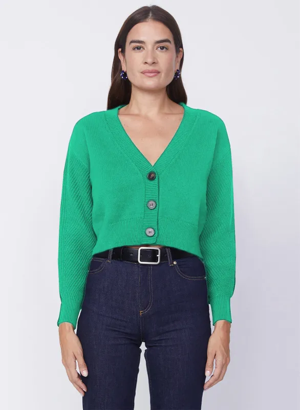 Colorblock Cropped Cardigan Sweater in Irish Crush/White sold by Stateside