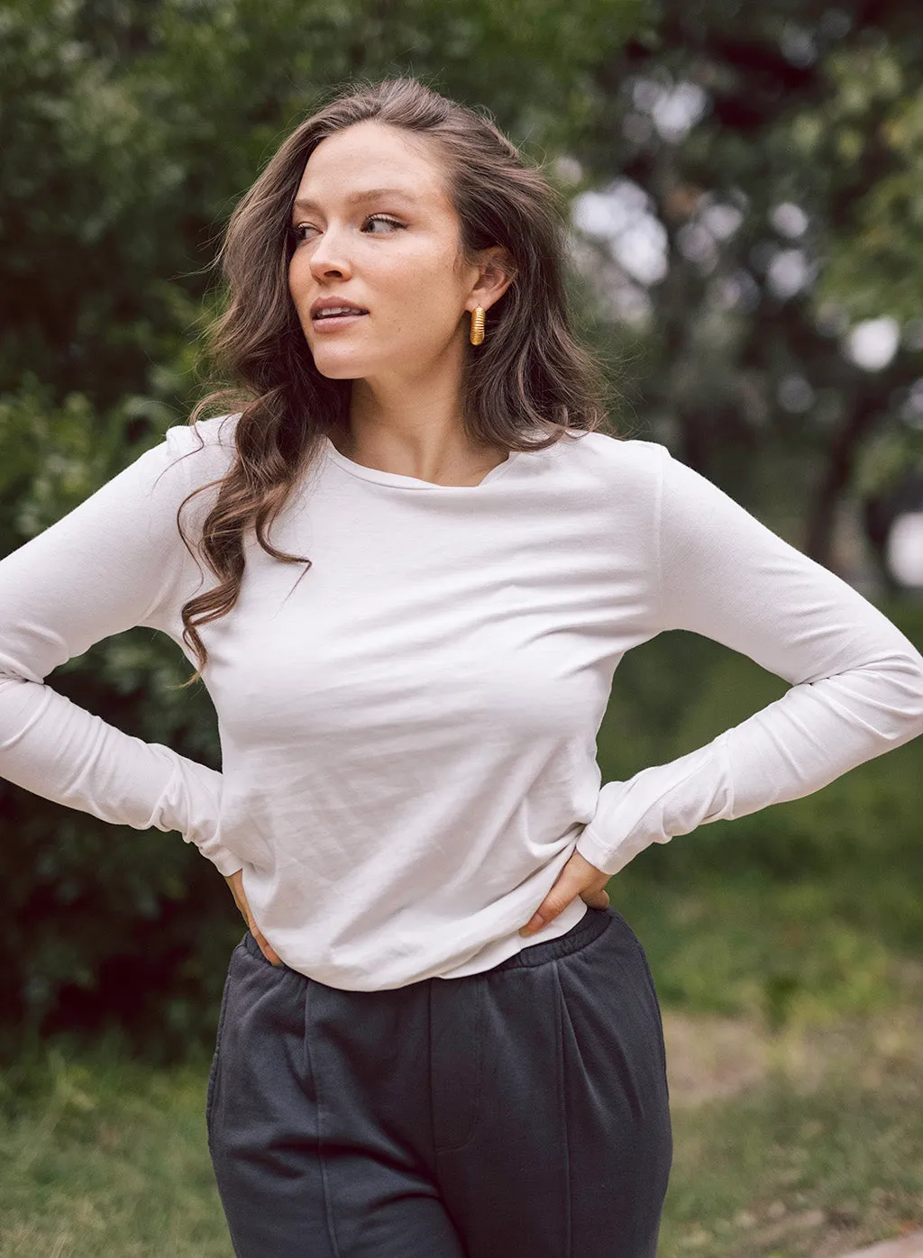 Cloud Jersey Long Sleeve Crew in Paper sold by Stateside