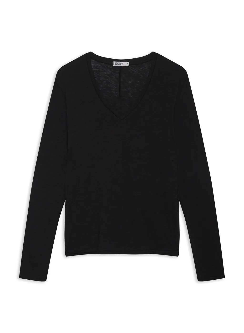 Supima Slub Jersey Long Sleeve V-Neck in Black sold by Stateside