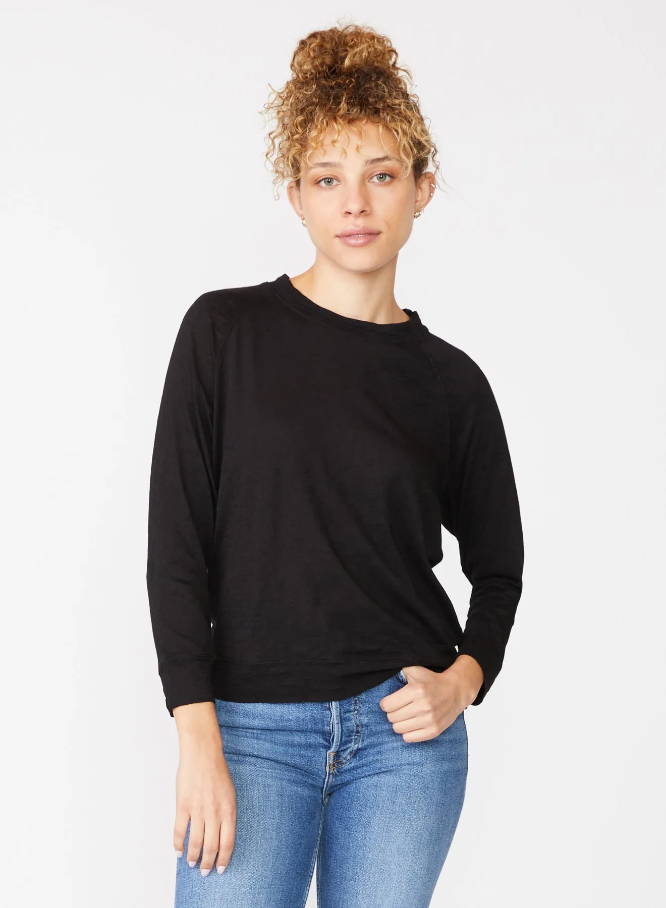 Supima Slub Jersey Sweatshirt Tee in Black sold by Stateside