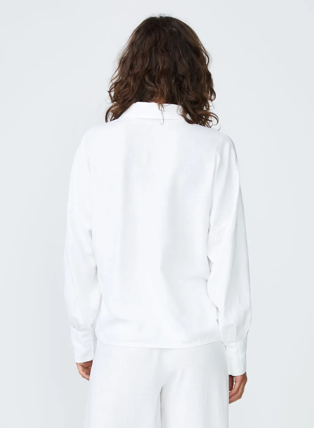 Linen Long Sleeve Front Twist Shirt in White sold by Stateside product image thumbnail 3