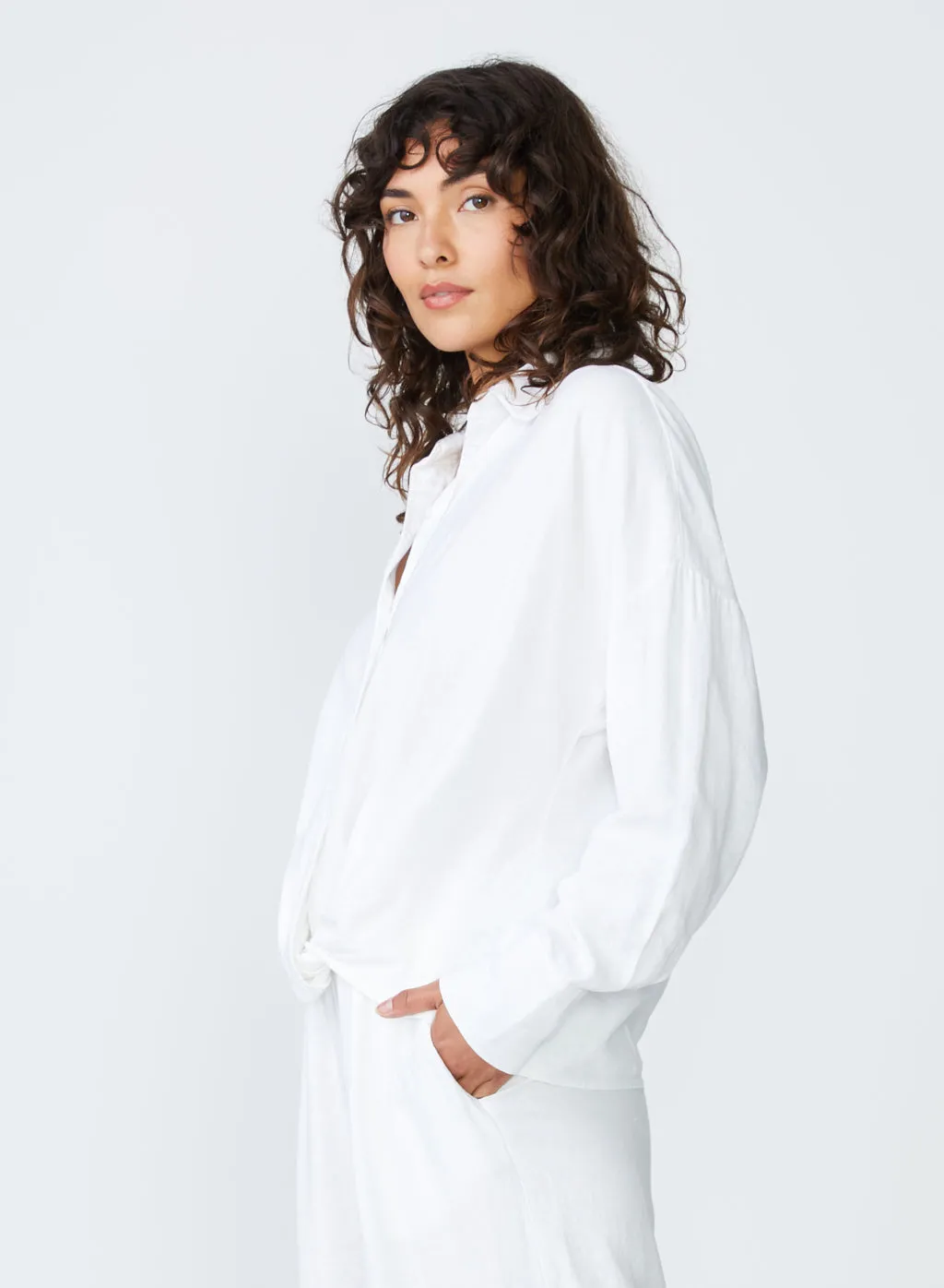 Linen Long Sleeve Front Twist Shirt in White sold by Stateside product image thumbnail 2