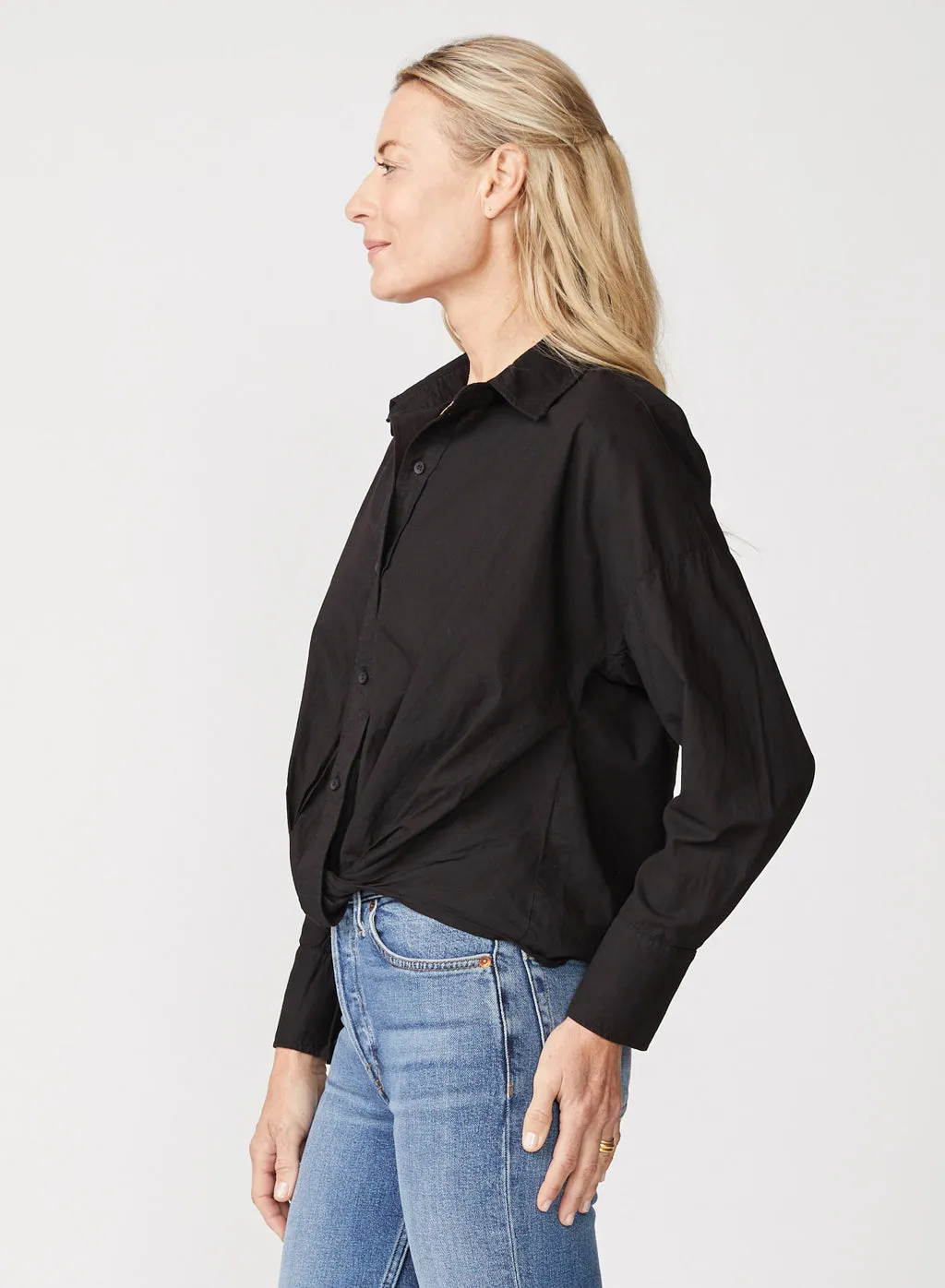 Voile Long Sleeve Front Twist Button Up Shirt in Black sold by Stateside product image thumbnail 2