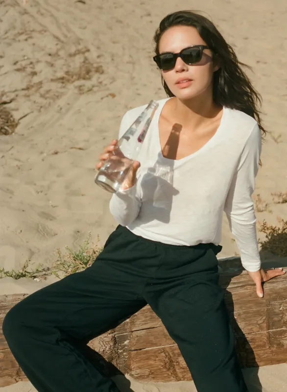 Supima Slub Jersey Long Sleeve V-Neck T-Shirt in White sold by Stateside