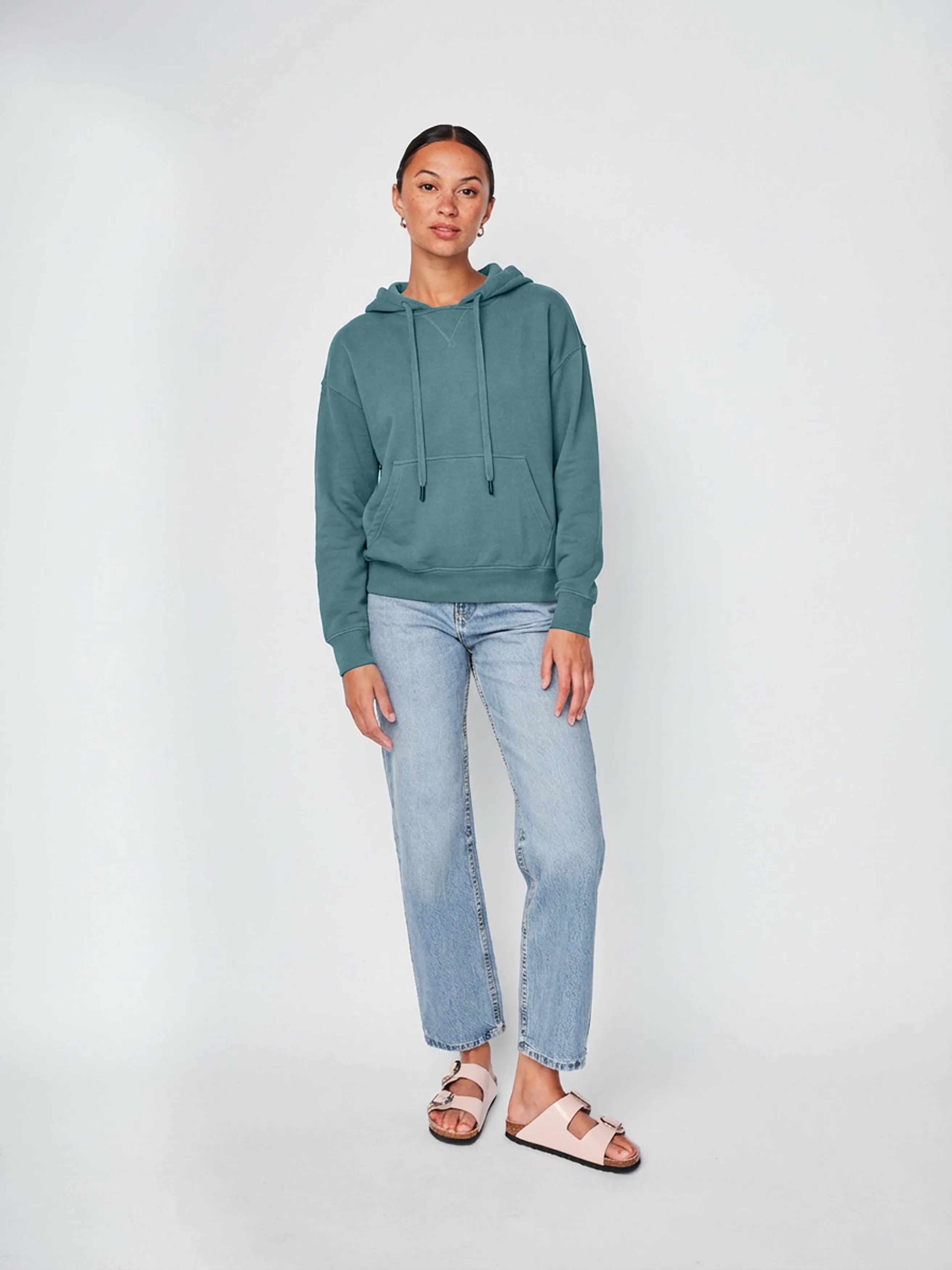 Softest Fleece Hood Pullover in Winter Green sold by Stateside