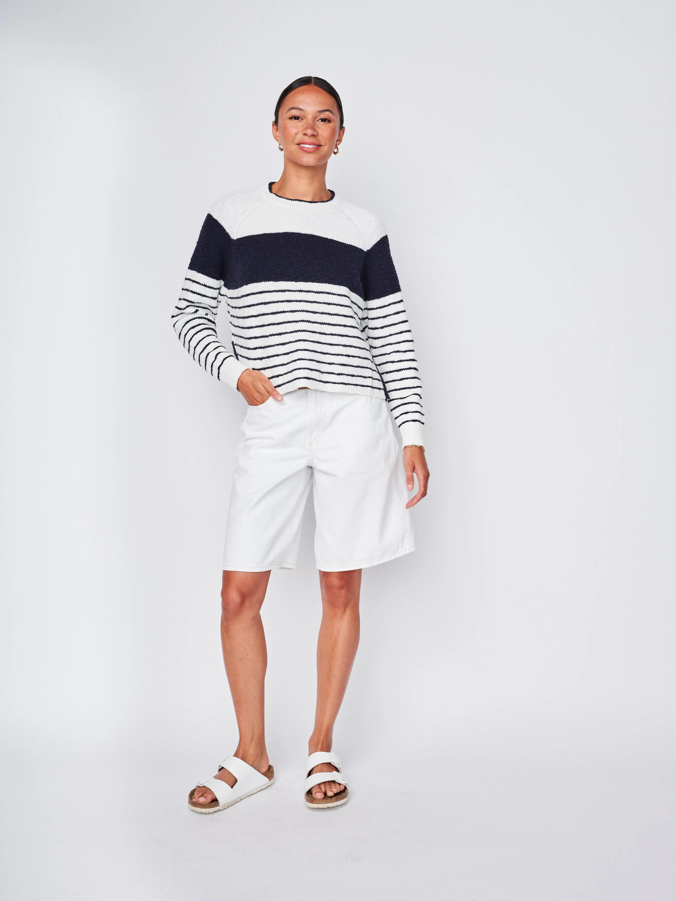 Sailor Stripe Pullover Sweater in White/New Navy sold by Stateside product image thumbnail 4