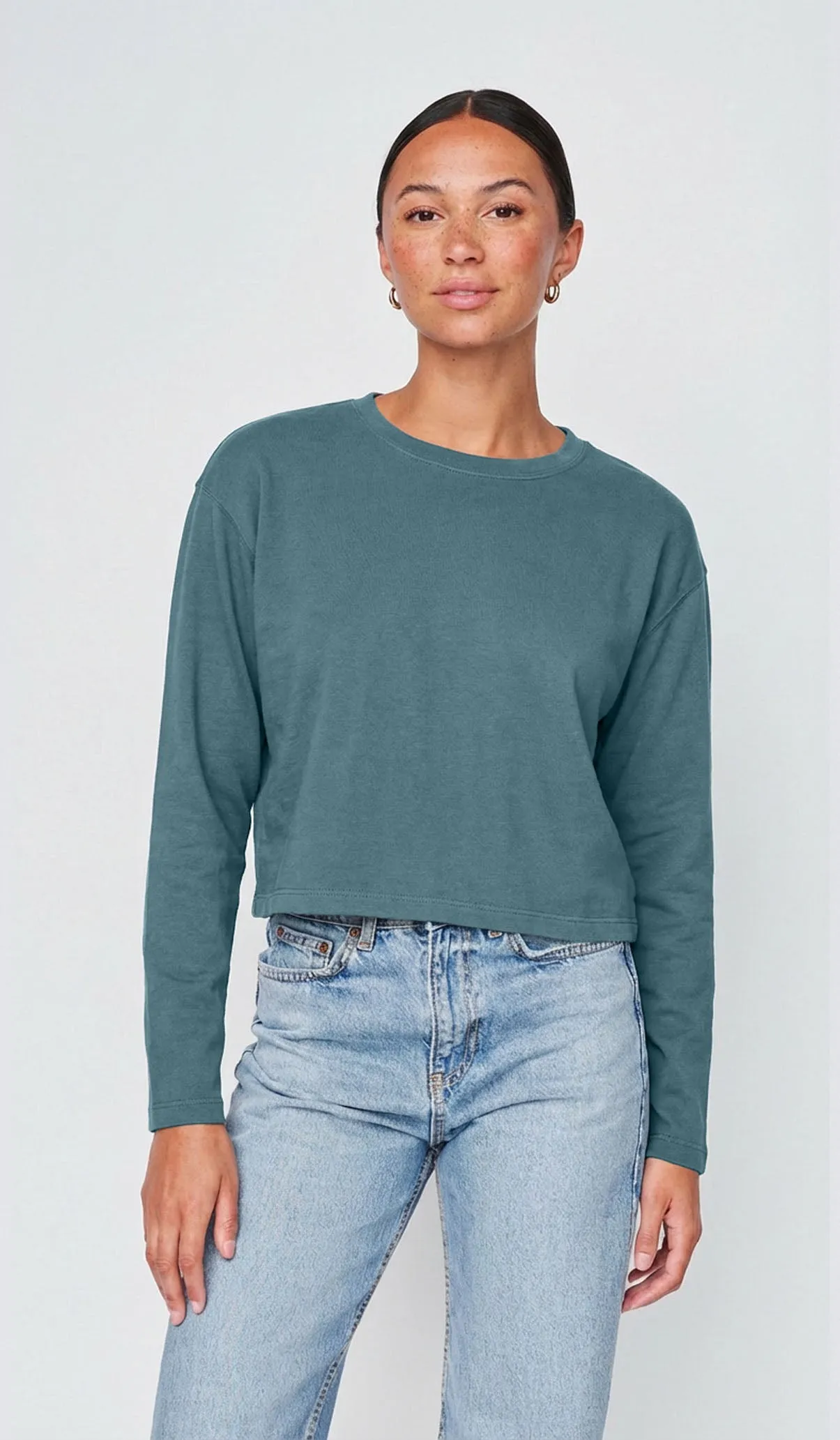 Cloud Jersey Long Sleeve Crew in Winter Green sold by Stateside