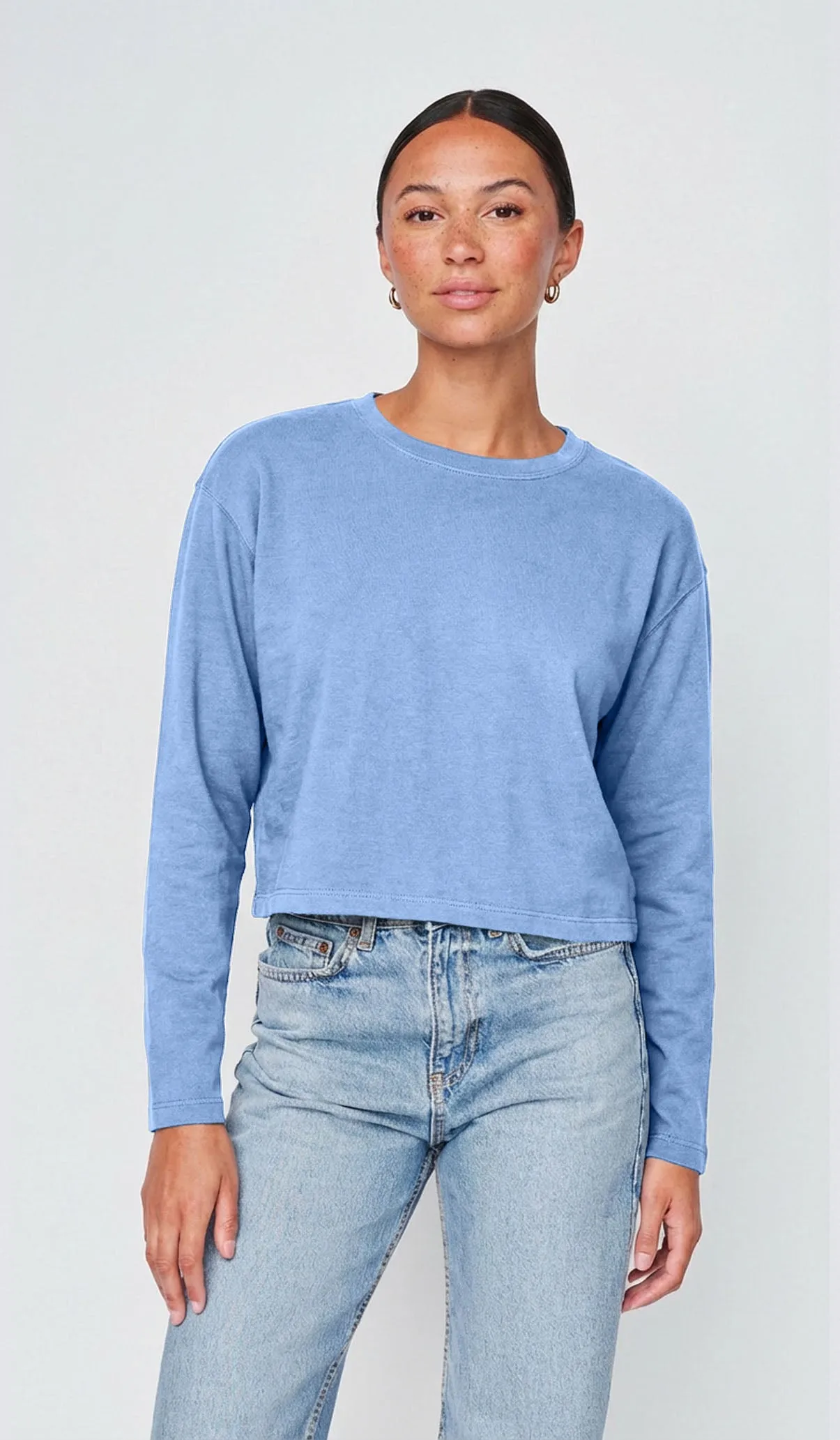 Cloud Jersey Long Sleeve Crew in Soft Blue sold by Stateside