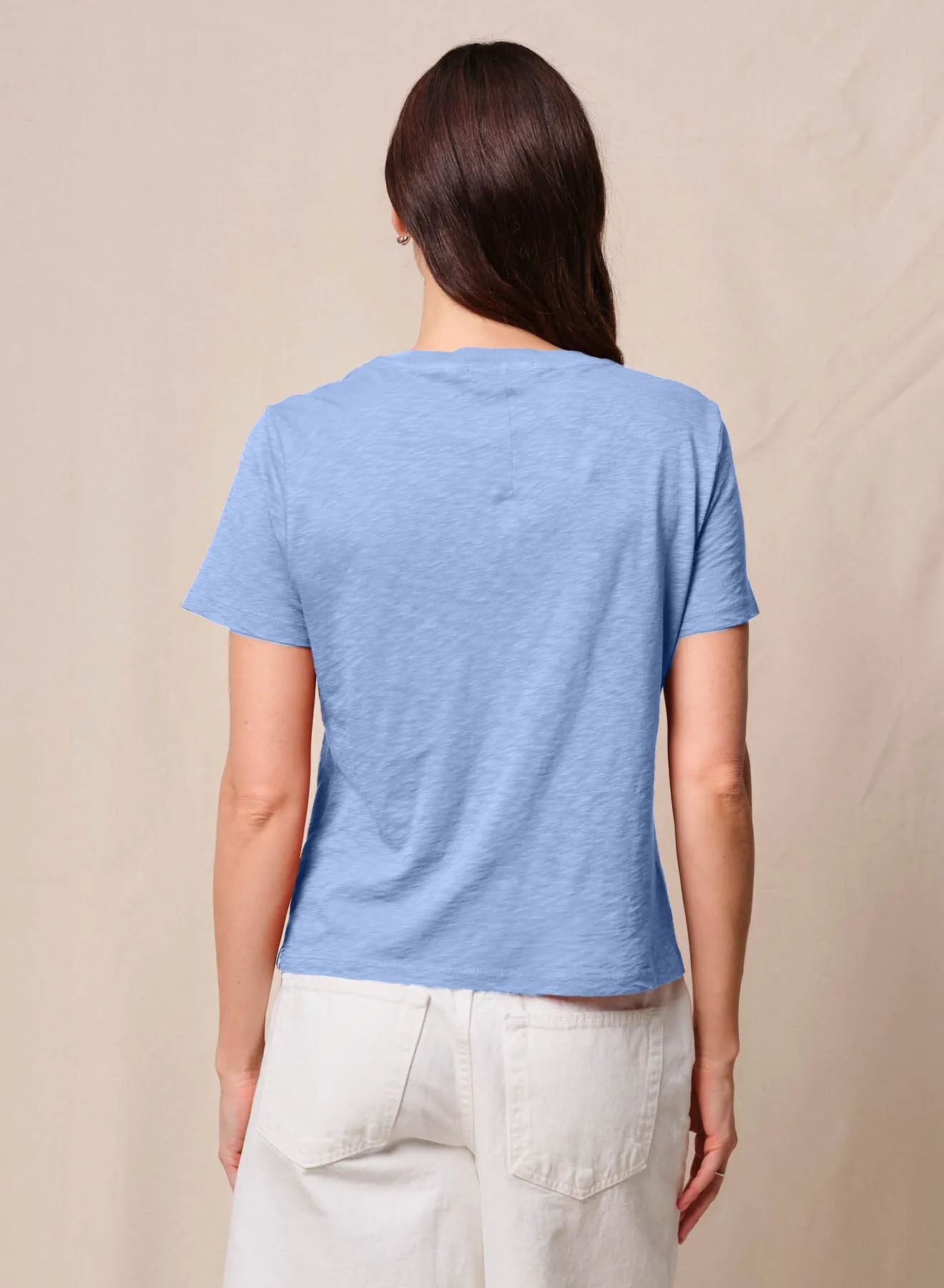 Supima Slub Jersey Short Sleeve Crew & Softest Fleece Dolphin Short in Summer Sky sold by Stateside product image thumbnail 4