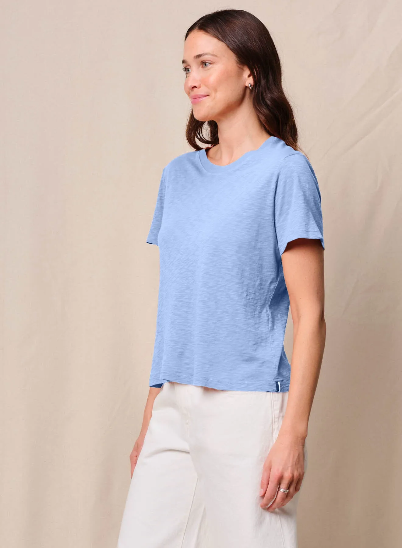 Supima Slub Jersey Short Sleeve Crew & Softest Fleece Dolphin Short in Summer Sky sold by Stateside product image thumbnail 3